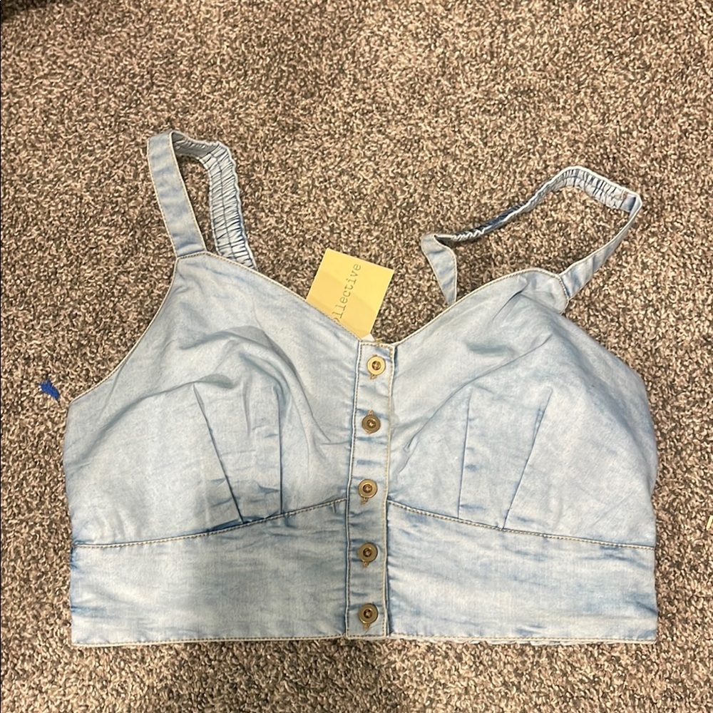 Forever 21 Blue Buttoned Crop Tank Top